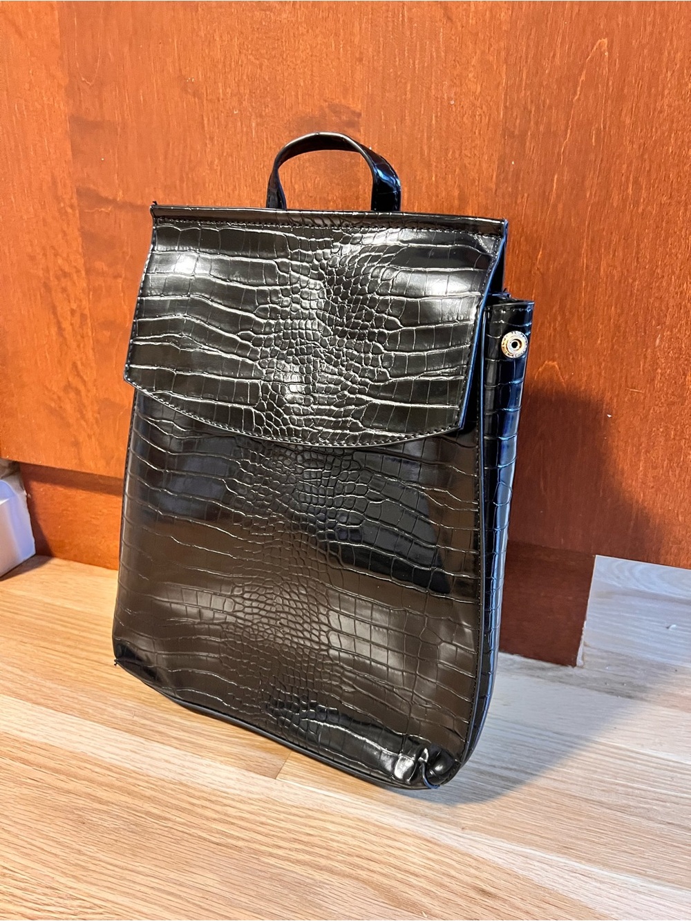 NWOT Black Croc-Embossed faux Leather Backpack black